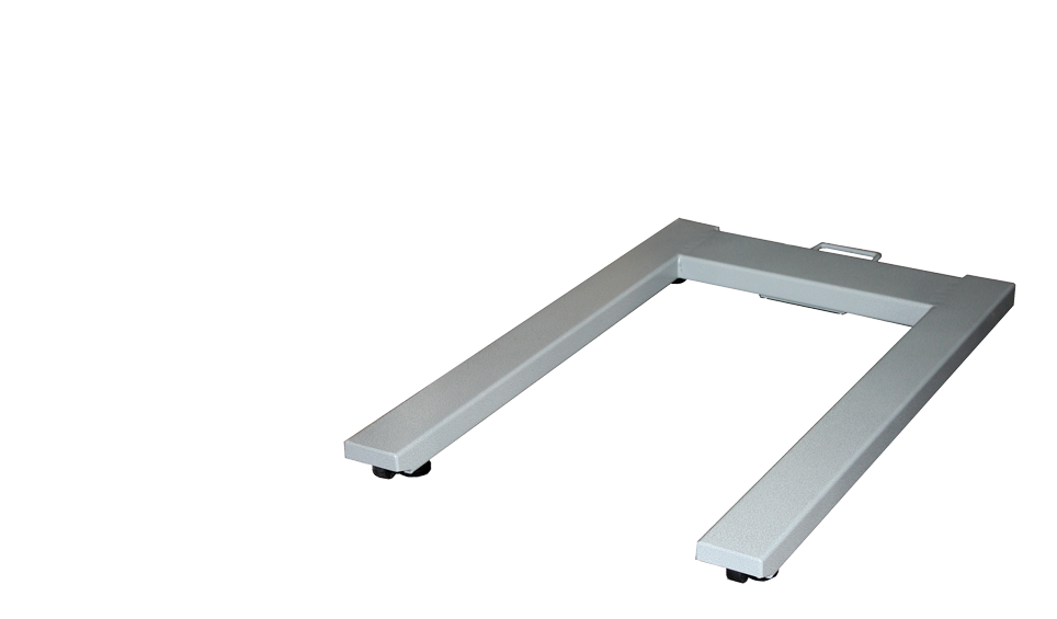 PS pallet scale with low U-shaped grey steel frame, handle and adjustable feet