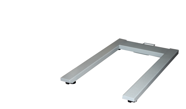 PS pallet scale with low U-shaped grey steel frame, handle and adjustable feet