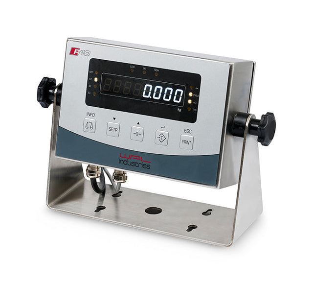 WPL R10 stainless steel weighing indicator with white LED display and membrane keypad on bracket